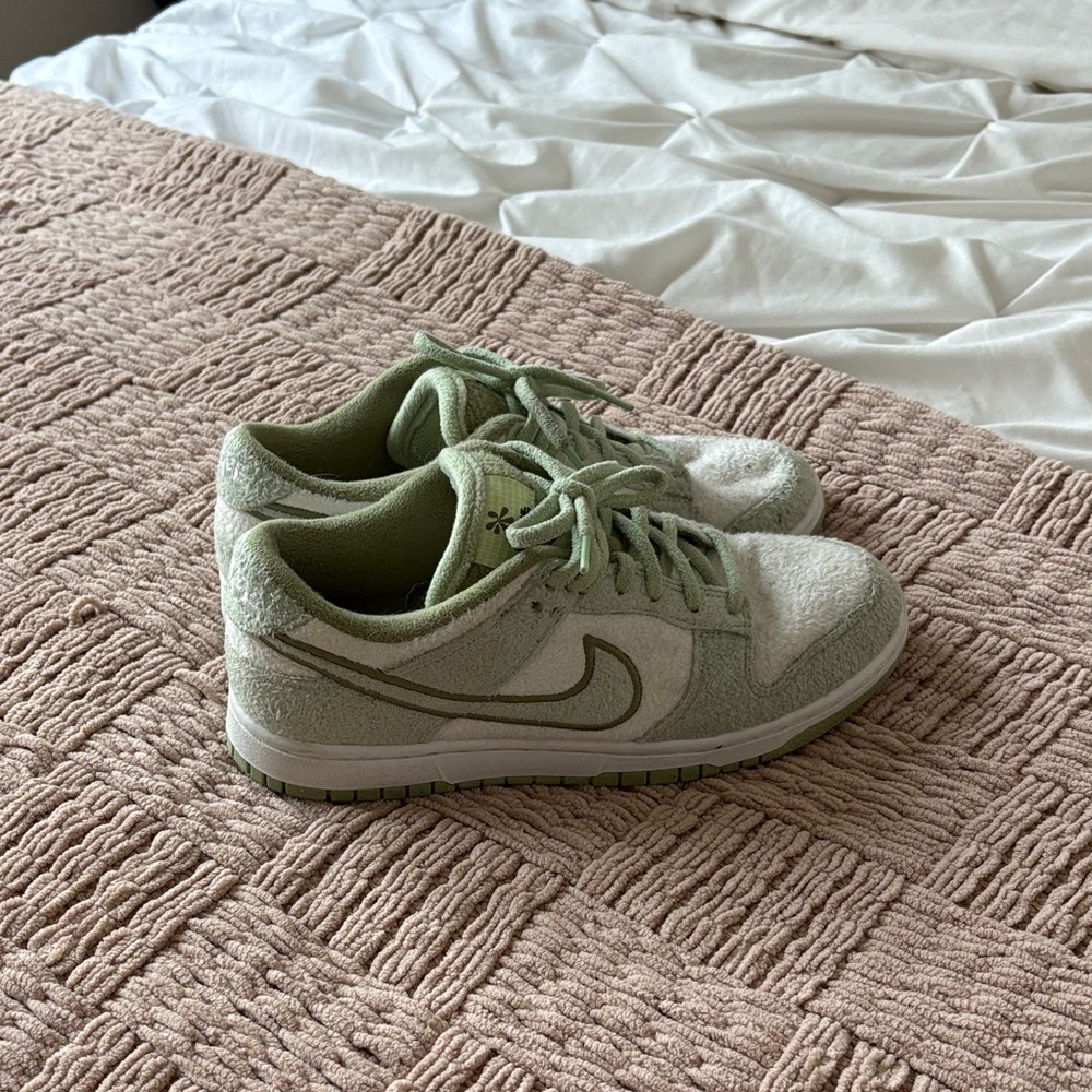 Green and White Nike Dunk Sneakers